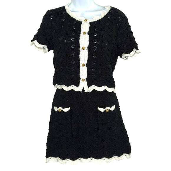 Mable S Preppy Sweater Set Madalyn Knit Skirt Top Black White